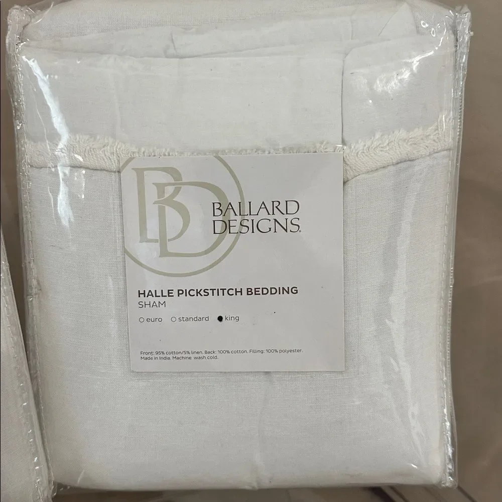 NWT Ballard Designs Halle Pickstitch Quilted Bedding Sham - White (2) KING